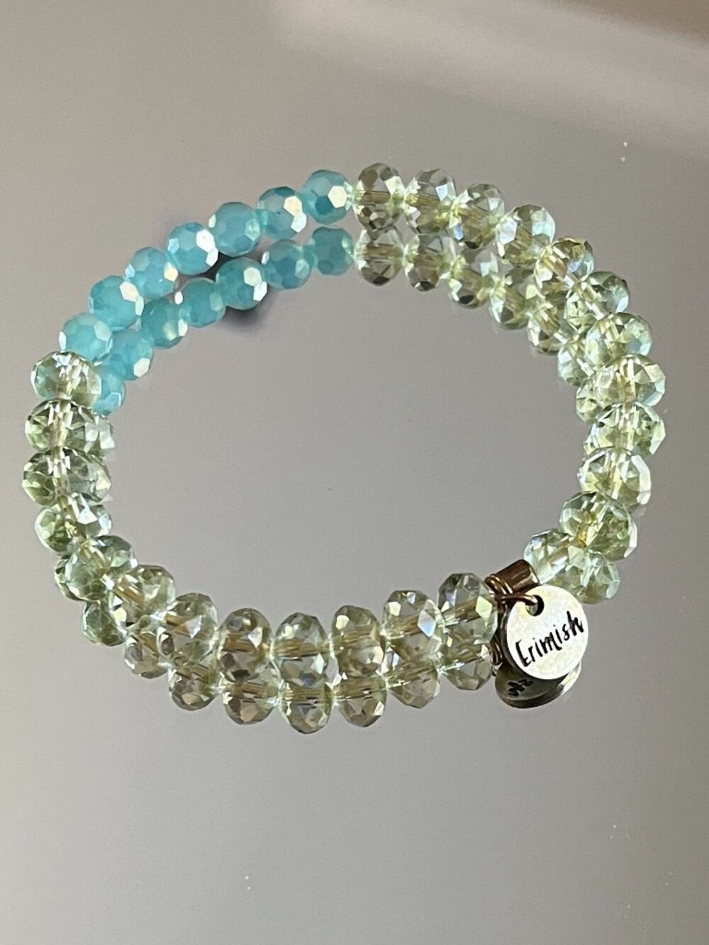 Erimish  Multicolor Faceted Crystals Beaded Bracelet Logo Tag Stackable Stretch
